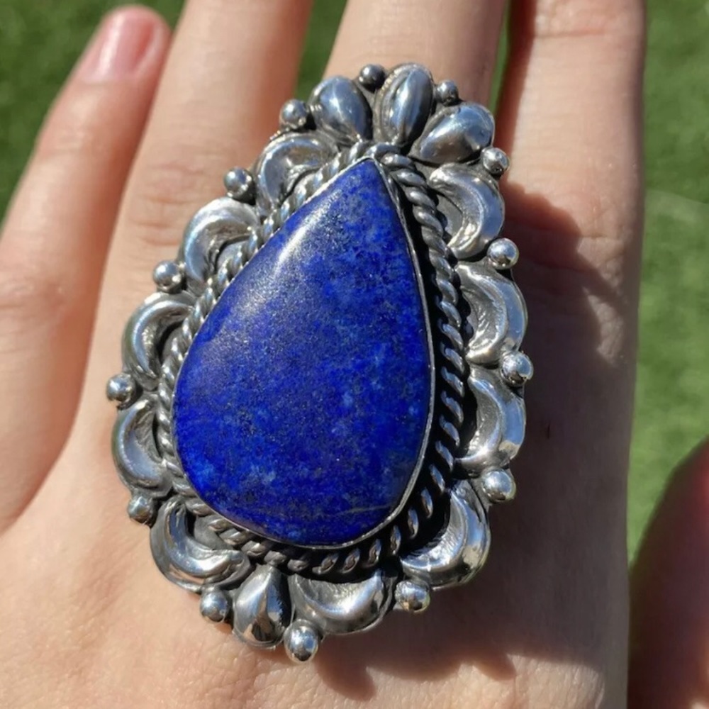 Nativeamerican Sterlingsilver Lapis Adjustablering - image 1